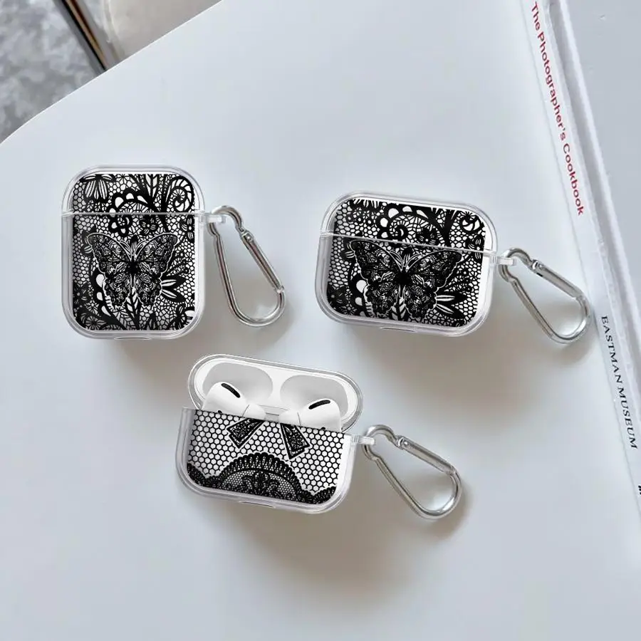 Design Sense Black Lace Case For Airpods Pro2 1 Pro 3 Pro3 4 2 Clear Earphone Cases Cover