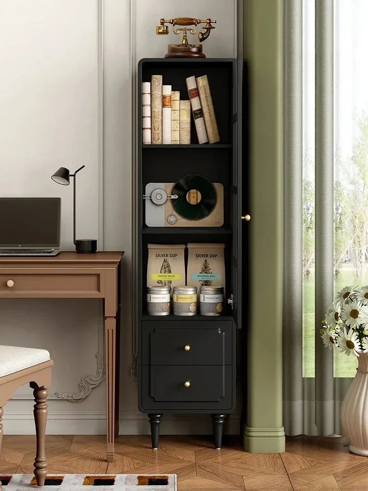 TTTAmerican Retro Black Combined Bookcase Modern Light Luxury Multi-Function Display Cabinet with Glass Door
