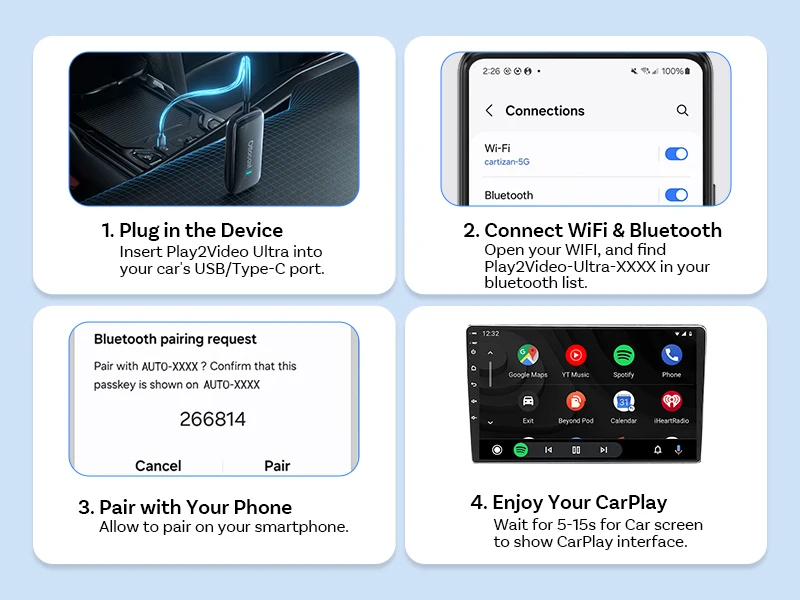 OTTOCAST Play2Video Ultra Video Box 3-in-1 Kabelloser CarPlay Android Auto Adapter mit Integriertem YouTube Netflix IPTV für 98% aller Autos – Detail 9