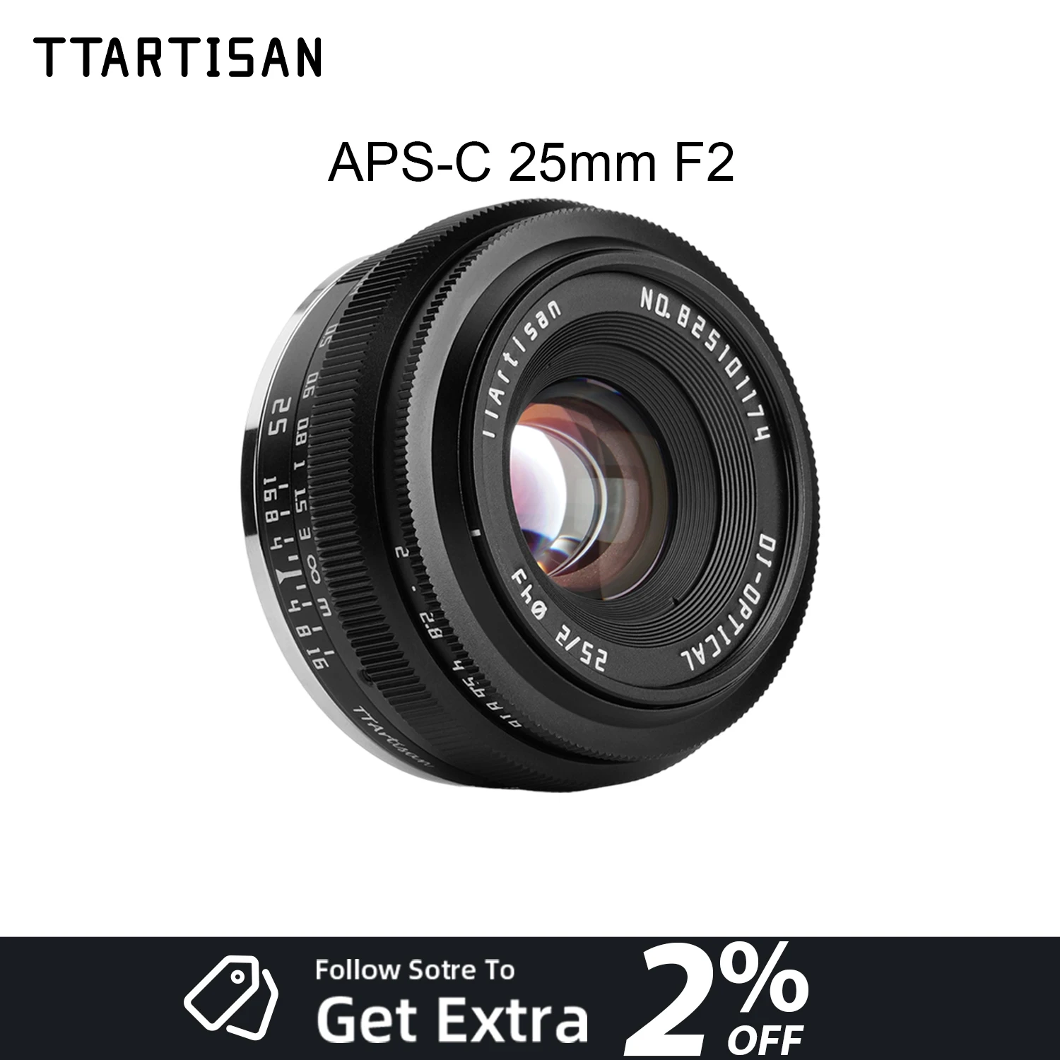 TTArtisan 25mm F2 APS-C 수동 초점 프라임 렌즈 MF 인물 사진 카메라 렌즈 (M43 마운트, 소니, 후지, 니콘, 캐논 호환)