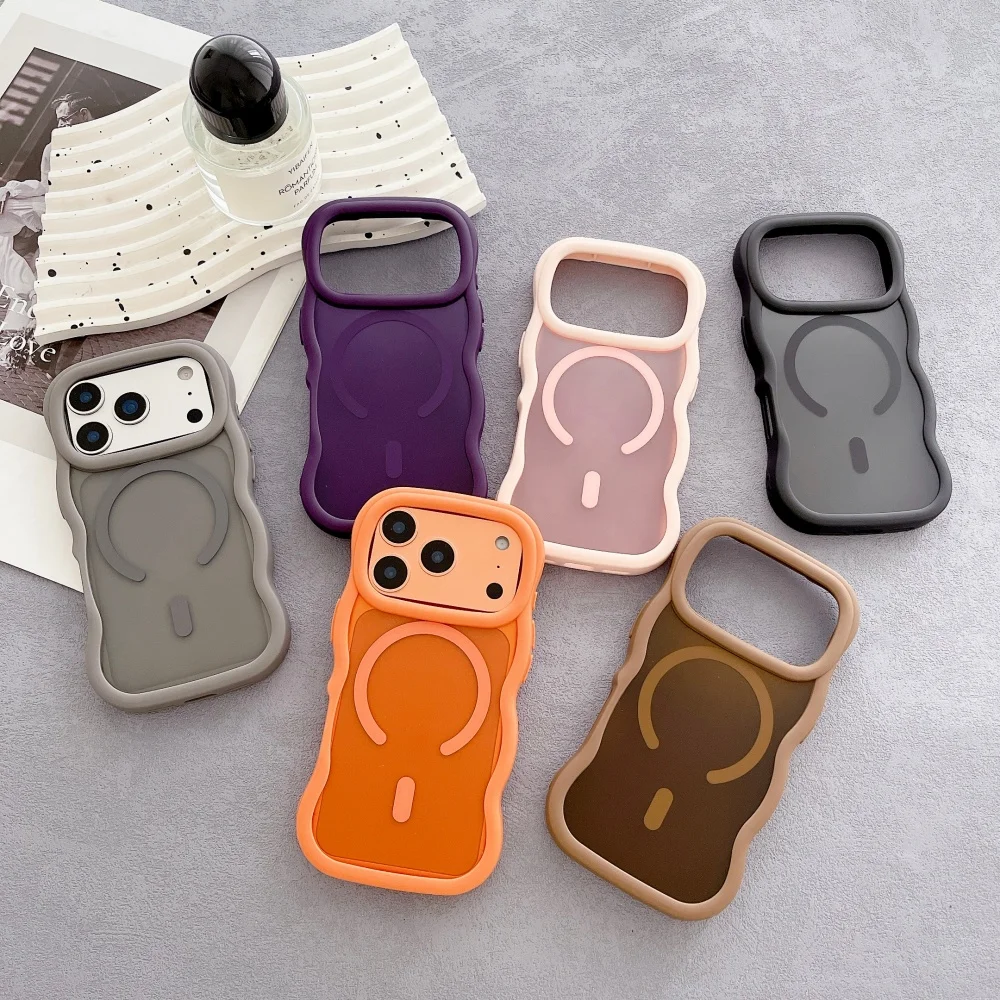 حافظة شفافة غير لامعة لهاتف آيفون 14 15 16 17 برو ماكس بلس 12 13 غطاء شحن لاسلكي على شكل موجة مغناطيسية هوائية