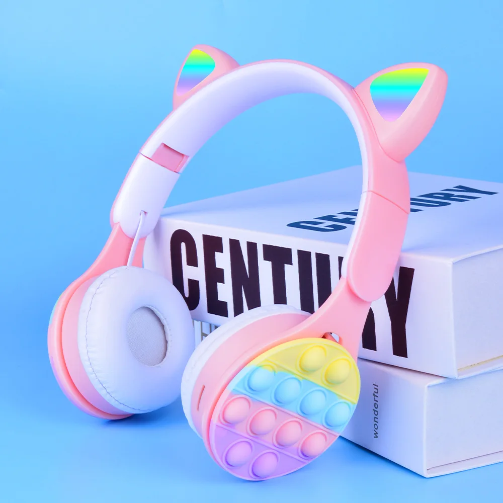 Luxmoc M6 Wireless Headphones Cat Ear RGB Bubble Rainbow Decompression Bluetooth Headset Hifi Stereo Headphones