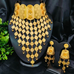 Luxury Dubai Gold Color Jewelry Sets Tassel Long Necklace and Earrings For Women Wedding Jewelry Accessories Party Gifts