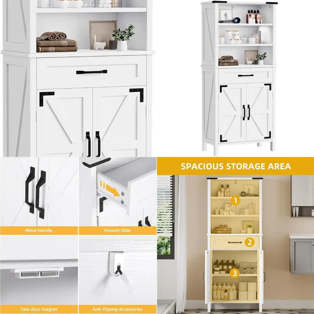 

58-дюймовый высокий шкаф для хранения вещей, шкаф для хранения вещей в ванной комнате с дверцами и полками, большой напольный шкаф, белый шкаф для ванной комнаты, универсальный K