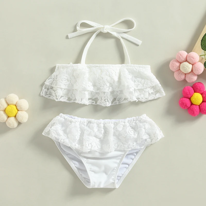 Kids Girls Swimwear Swimsuit Children Lace Bandage Bikini 2025 Summer Wholesale Brand Baby Girl Biquini Swimming Suit