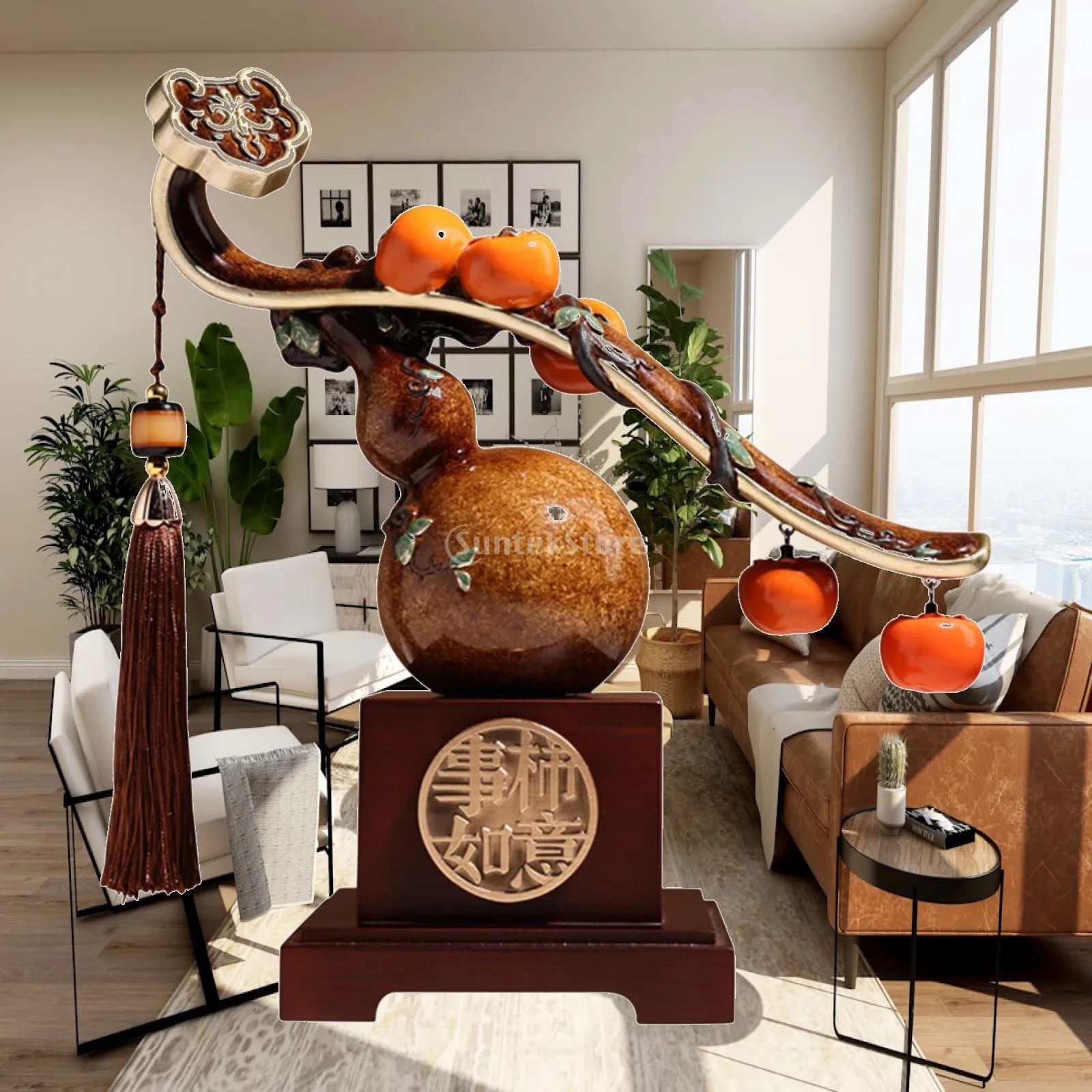 Persimmon Resin Statue Feng Shui Ornament Cabinet Gourd Figurine Blessing Sculpture for Xmas Office Festival