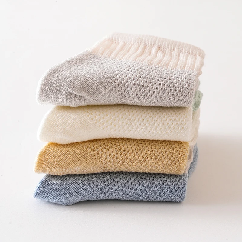 Lot de 4 paires de chaussettes d'été pour bébés garçons et filles, respirantes, en maille peignée, en coton, pour nouveau-né, slim et doux, unisexe, pour enfants, nouvelle collection 2023