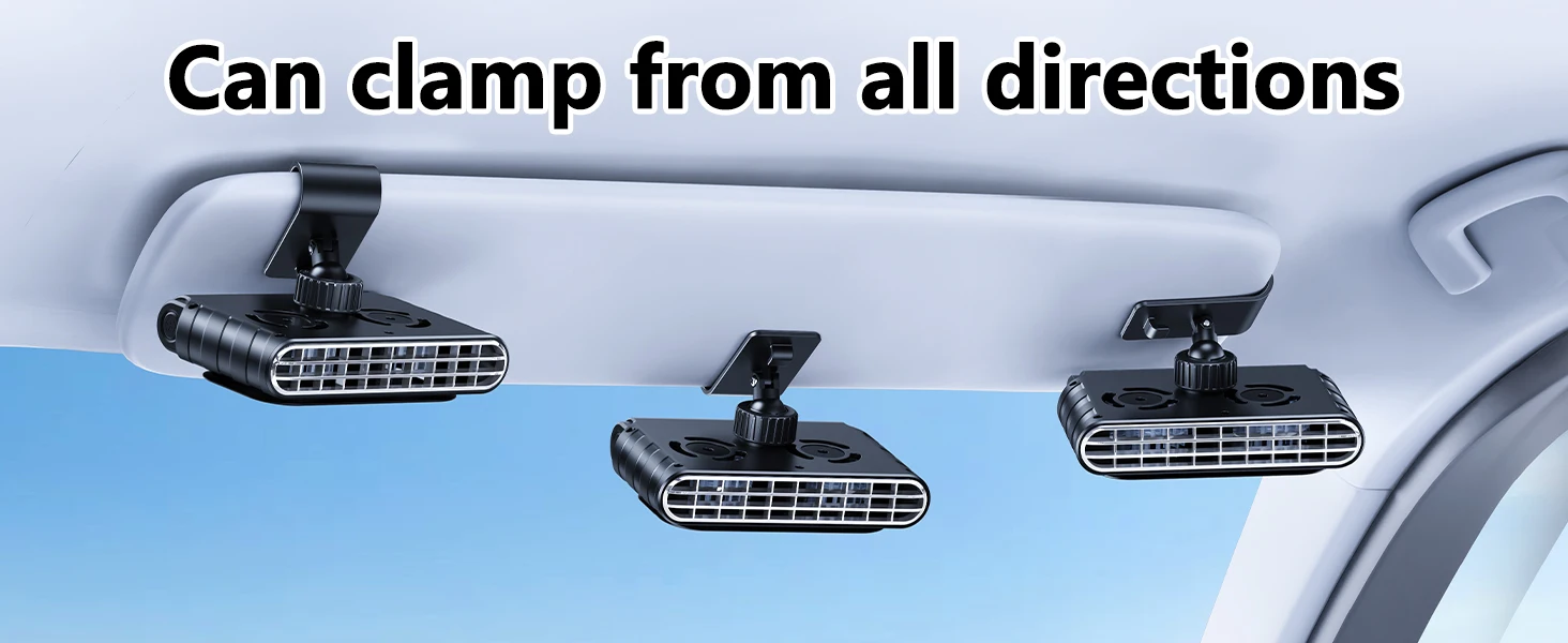 DICMKY Car Clip on Fan for Sun Visor, 3000Mah Rechargeable Battery Powered Usb Fans