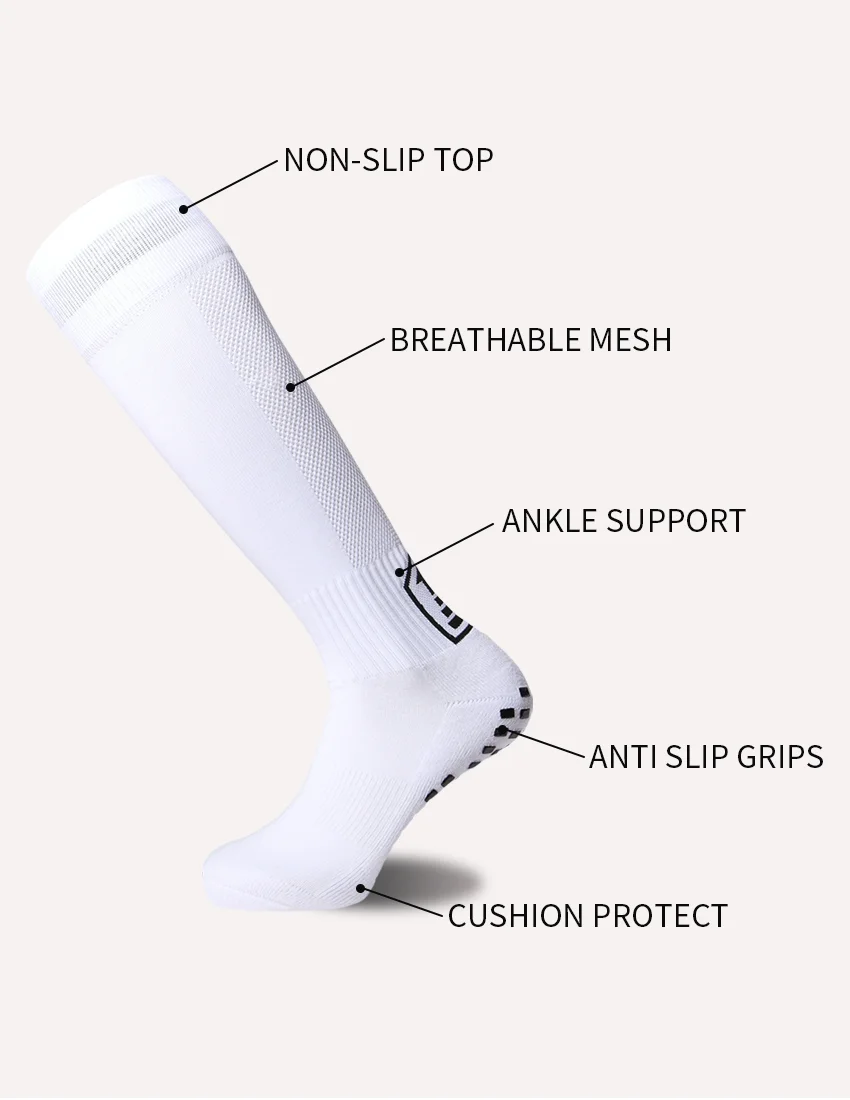 Mens Anti Slip Grips Football Soccer Socks Non Skid Over the Calf Baseball Rugby Thick Cushion Athletic Socks White Black Blue