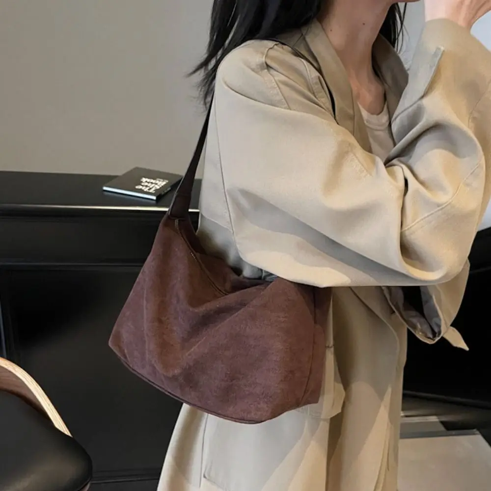 Casual Handbag Suede Shoulder Bag Large Capacity Fashion Hobo Bag Korean Style Solid Color Ladies Tote Bag Girls
