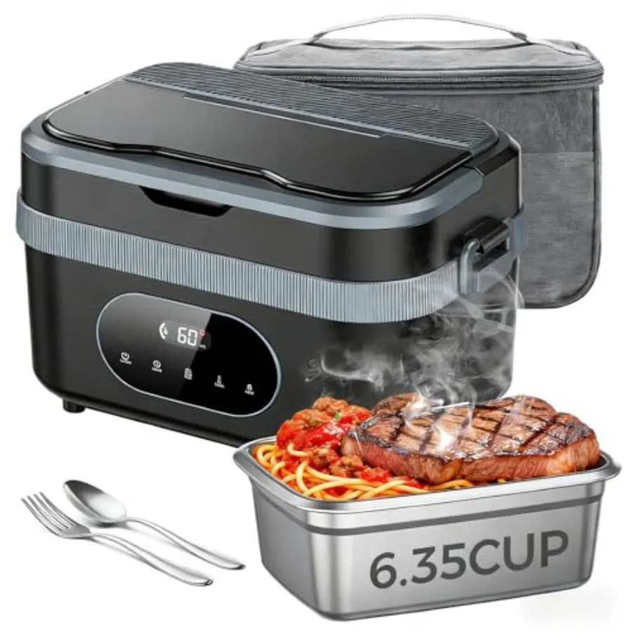 

Cordless Heated Lunch Box for Adults 18000mAh Battery Powered Electric Lunch Box with 5-Sided Heating 1.5L Stainless Steel Food