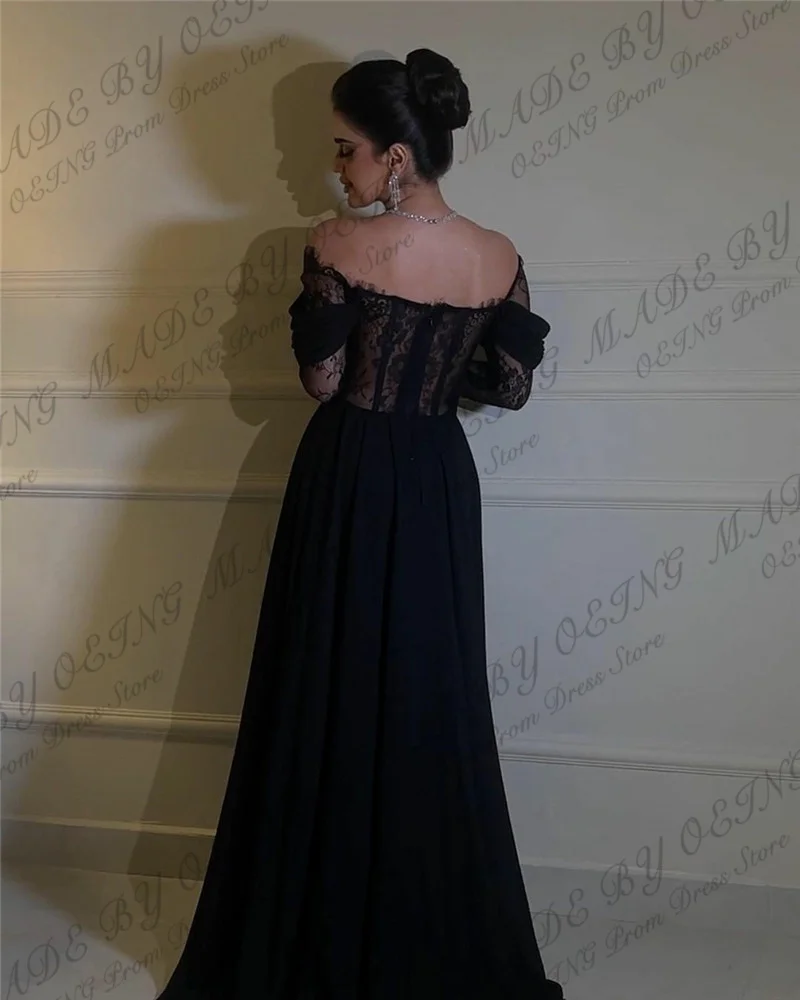 OEING Black Women\'s Evening Dress Elegant Lace Off the Shoulder Princess A Line Prom Gowns Celebrity Party Dress Arab Customized