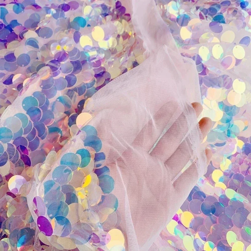 150x50cm Sequin Fabric Big Paillette Sequins Fish Scales Mesh Fabric Live Shooting Background Clothing Decor DIY Sewing Material