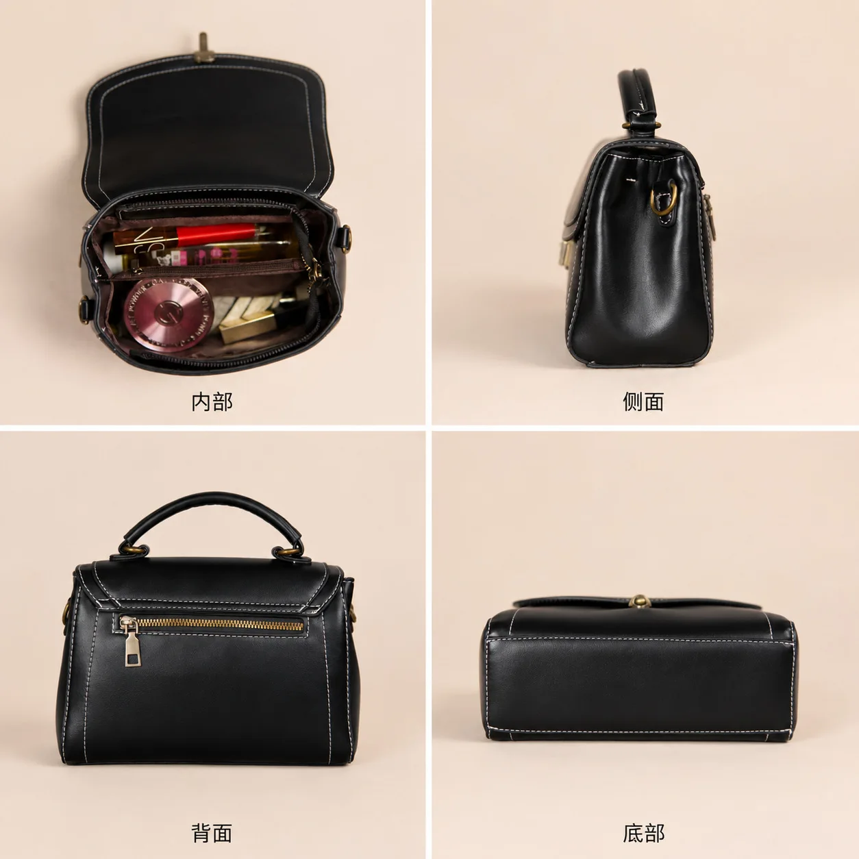 Vintage Messenger Bag Cowhide Coffee Leather Handbags Minimalist Square Crossbody Bags Women Female Luxury Bag