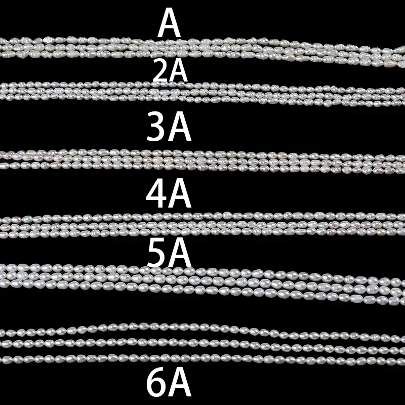 Wholesale 3.5-4mm Natural White Rice Shape Freshwater Pearl Strand