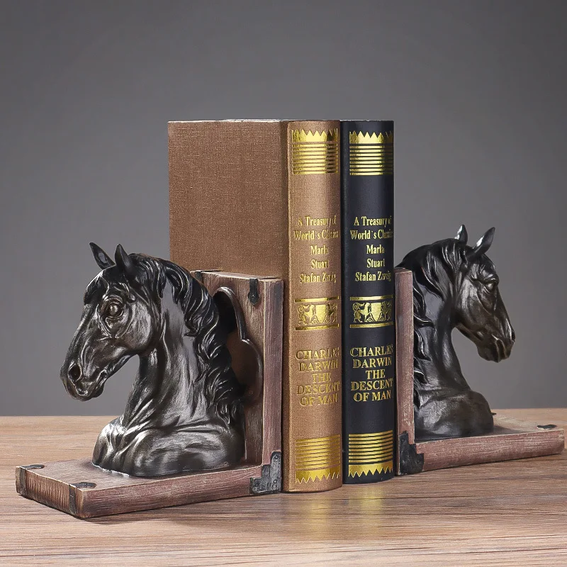 

European Retro Horse Head Bookstopper（1Pcs) Resin Animal Ornament Suitable for Living Room Study Office Shelf Decoration