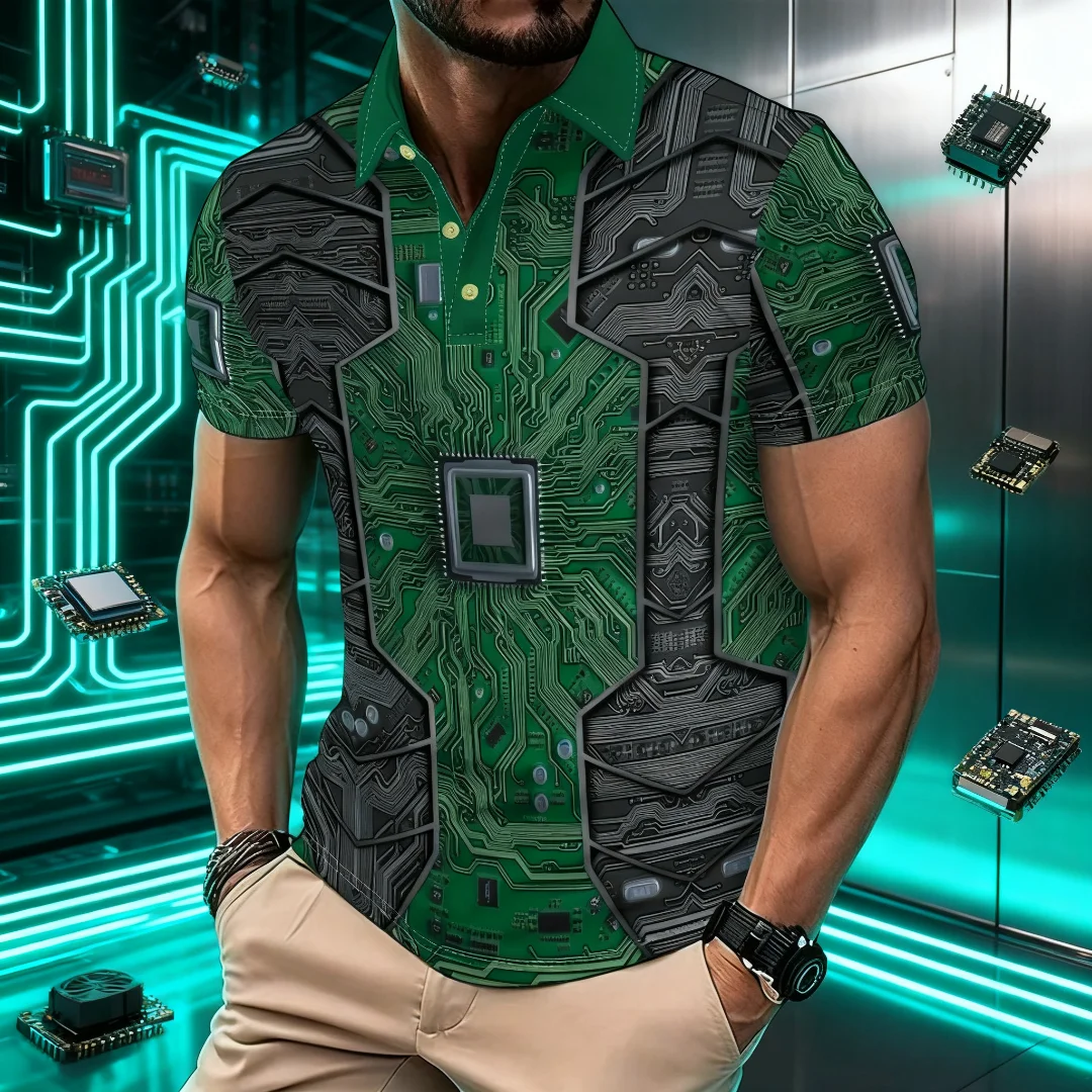 

Cool Mecha 3D Printed Short Sleeve Polo Shirts For Men Clothes Tech Style Short Sleeve Fashion Techwear Sports Muscle POLO Shirt