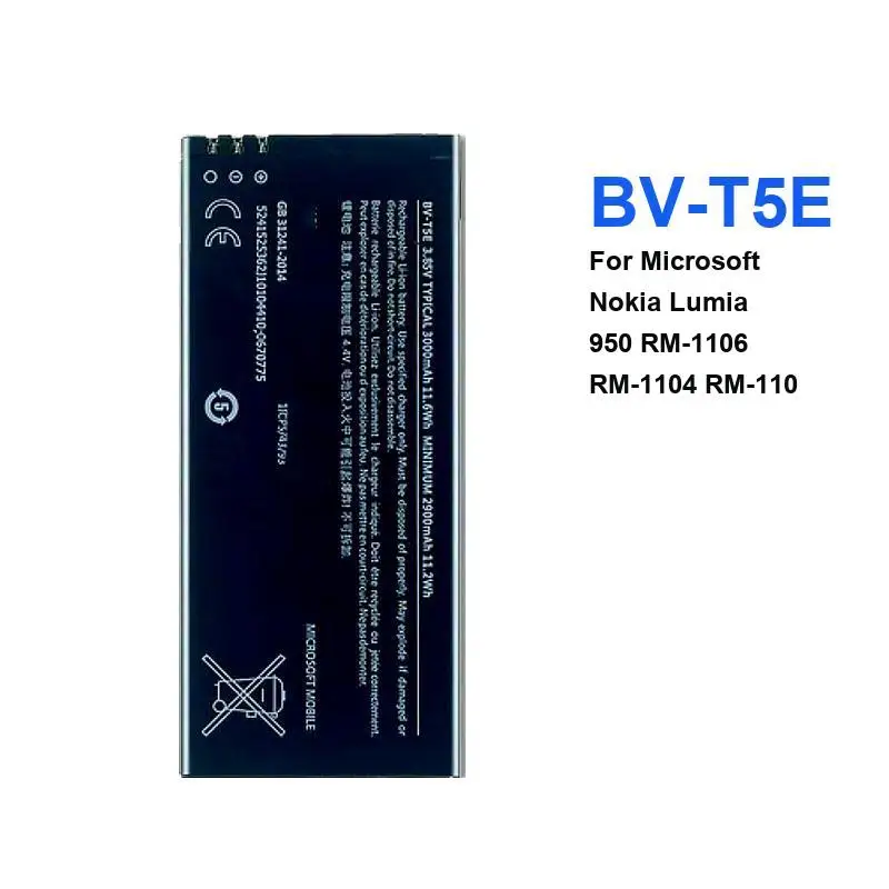 

BV-T5E Сменные аккумуляторы для мобильных телефонов для Microsoft Lumia 950, аккумулятор RM-1106 RM-1104 RM-110, портативный аккумулятор, гарантия