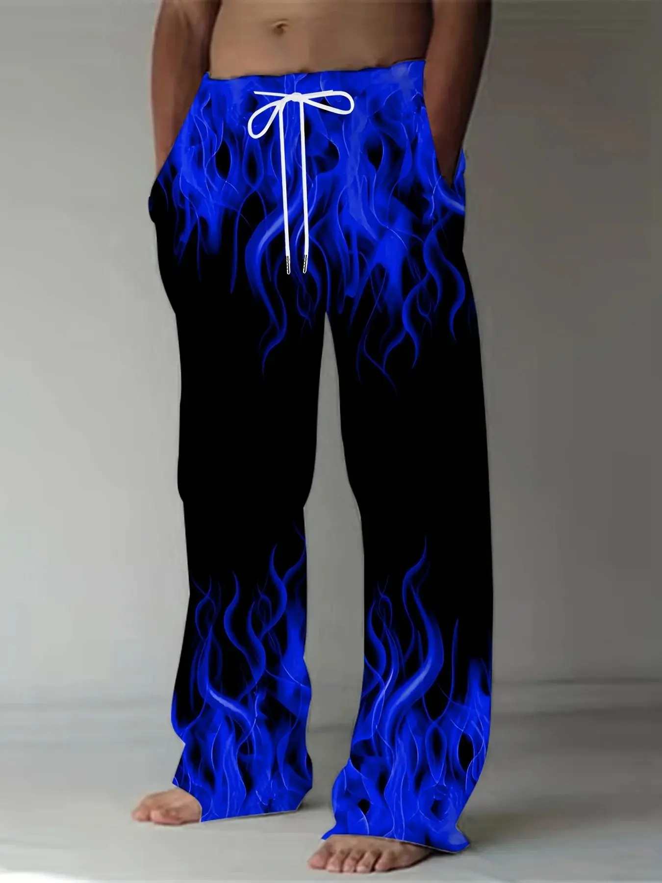 Pantalon décontracté pour homme, coupe droite, imprimé flamme rétro, respirant et à séchage rapide, idéal pour l'été