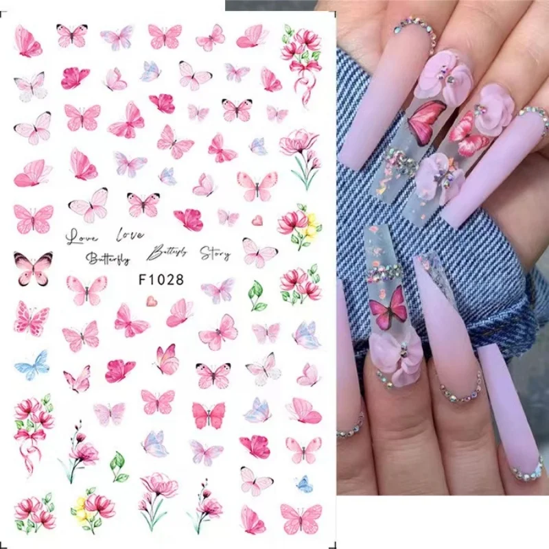 1 Uds nuevas pegatinas de flores de otoño para uñas mariposa colorida decoración artística de uñas tulipán pegatinas para uñas prensa en las uñas
