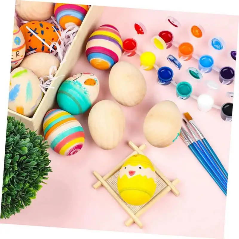 Wooden Easter Eggs For Crafts 20pcs Smooth Wooden Fake Eggs To Paint DIY Party Favors Creative Easter Decor Kids DIY Game