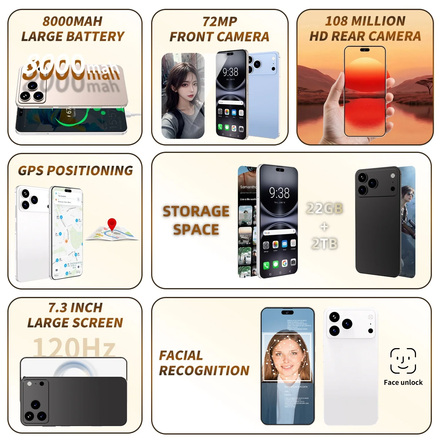 كمبيوتر لوحي i17 Pro 2026 أصلي 7.3 بوصة HD 4K أندرويد 14 22 جيجابايت + 2 تيرا بايت 8000 مللي أمبير بطارية 4G 5G بطاقة Sim مزدوجة WiFi GPS Google Tab #2