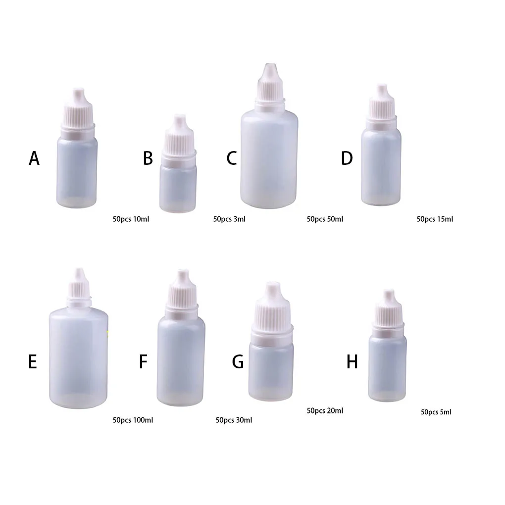 

50pcs 10ml PE Plastic Empty Eyedrop Bottle Squeezable Transparent Liquid Droppers