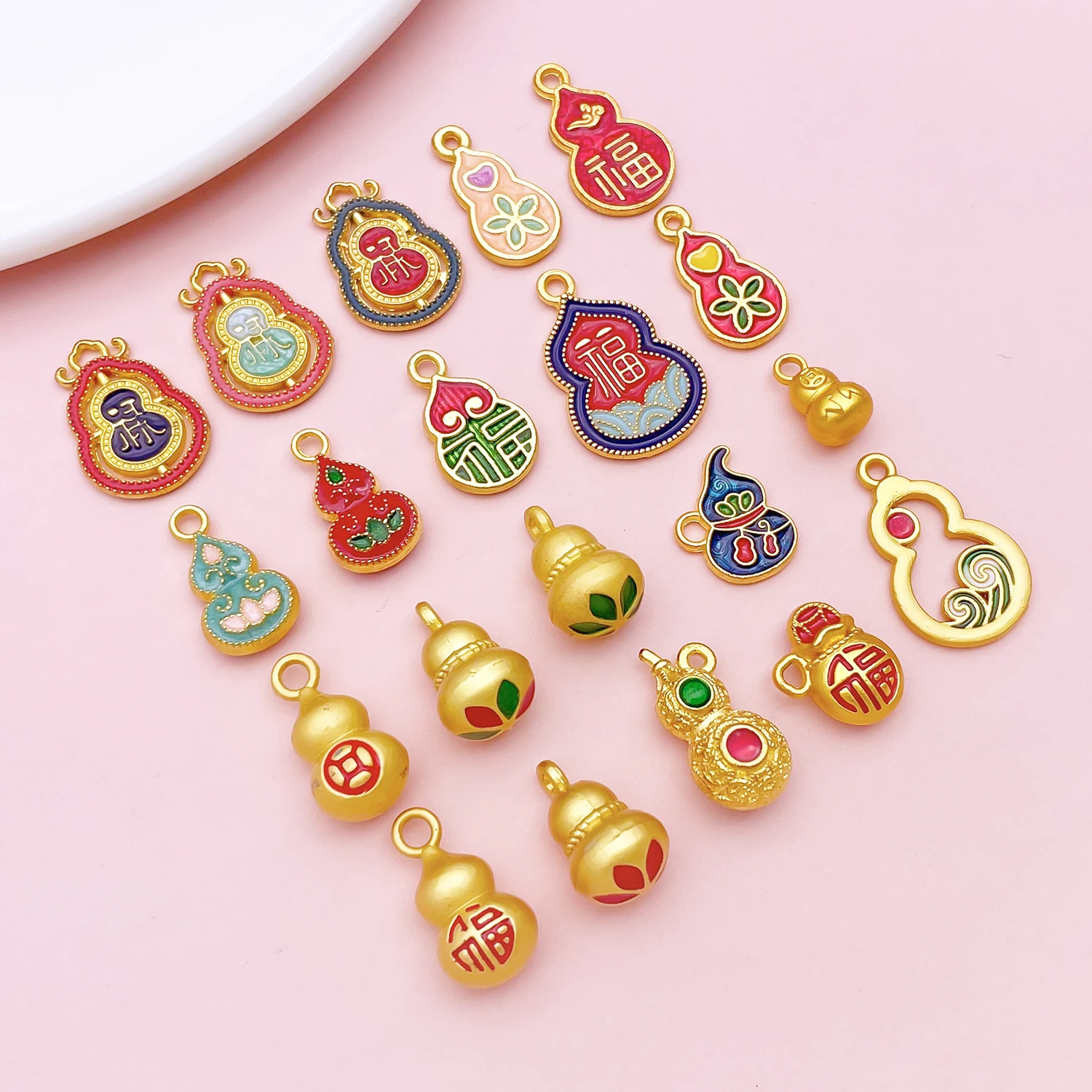 2pcs/20pcs Alloy Enamel Ancient Golden Gourd Series Pendant Jewelry Making DIY Earrings Charms for Jewelry Bracelets Necklace