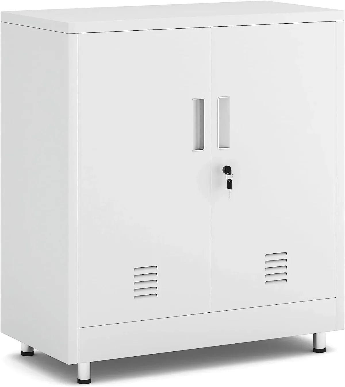 Metal Storage Cabinet Small Lockable Sideboard Buffet Cabinet for Home Office Hallway Entryway Living Dining Room (White)