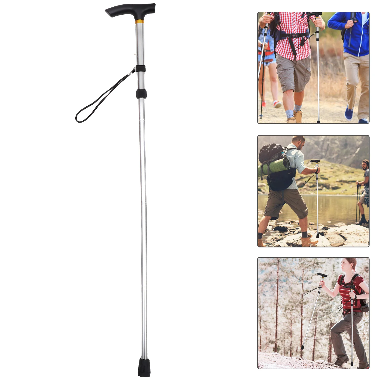 

Aluminum Alloy Walking Cane Telescopic Non-Slip Adjustable Senior Elderly Trekking Pole For Hiking Camping Travel Outdoor