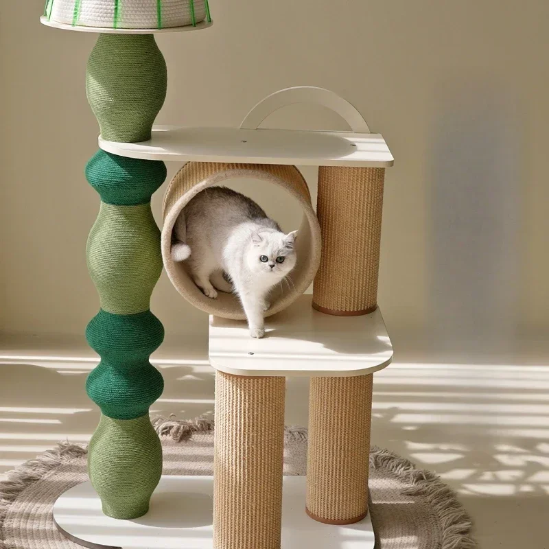 Super large solid wood cat climbing frame cat scratching column colored hemp rope model