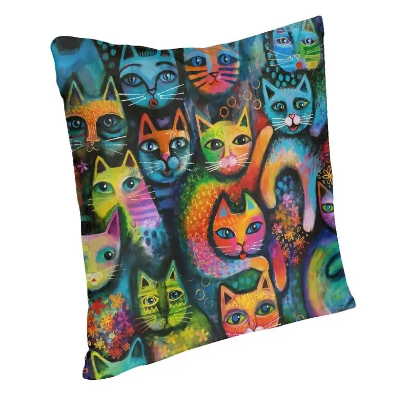 Colorful Cats Painting Pillow Case Home Decorative Kawaii Kitty Cushion Cover Throw Pillow for Car Double-sided Printing