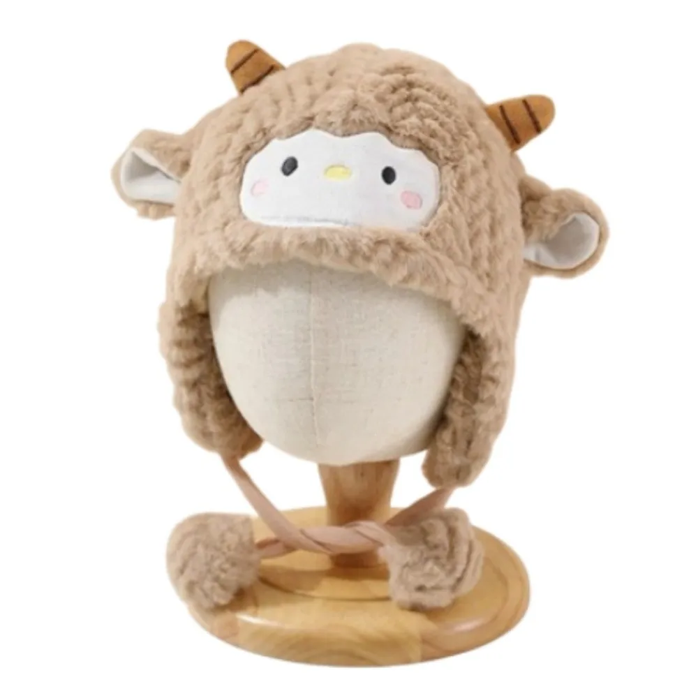 Full Ear Coverage Kawaii Toddler's Sheep Plush Hat Thickened Soft Cute Sheep Hat Windproof Coldproof Cartoon Beanie Caps Infant