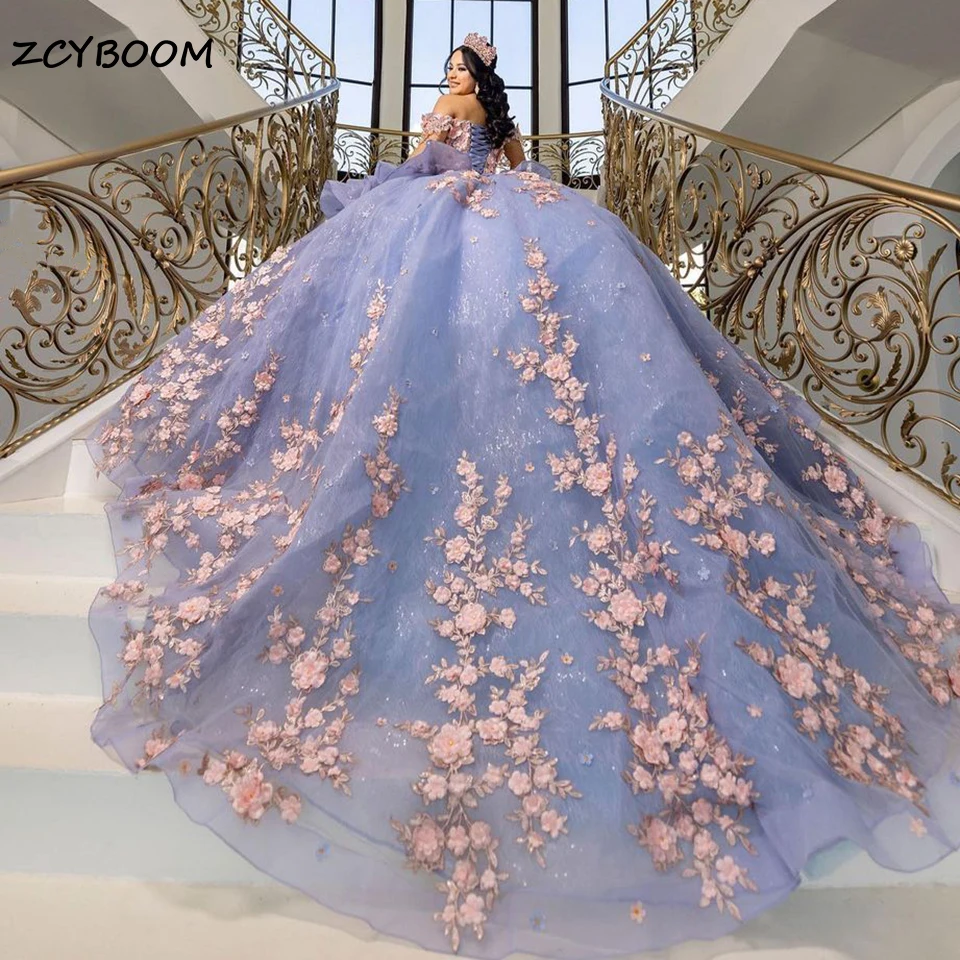 Customized Luxury Lilac Ball Gown Quinceanera Dress 2024 Princess 3D Flowers Appliques Rhinestones Beading Vestidos De 15 Años