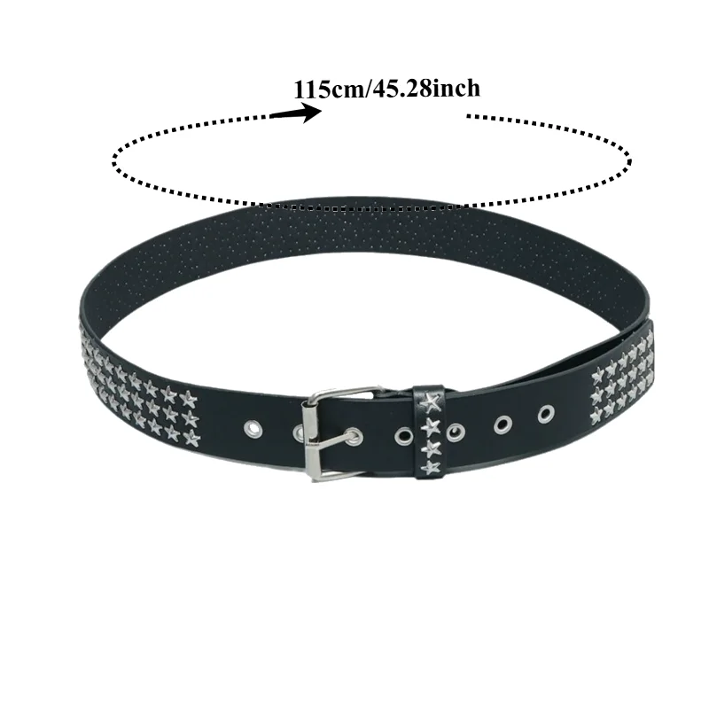 European and American-Style Square Bead Stud and Metal Star Leather Belt  Fashionable Commuter Punk-Style Unisex Belt