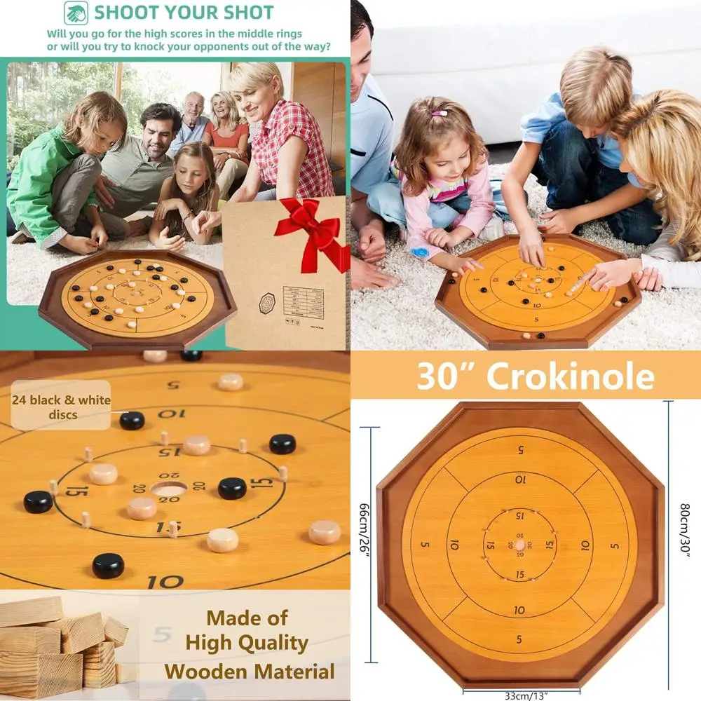 

30 Traditional Crokinole & Checkers Set: Official 26 Game Board for 2 Players, Classic Canadian Game for Family & Friends