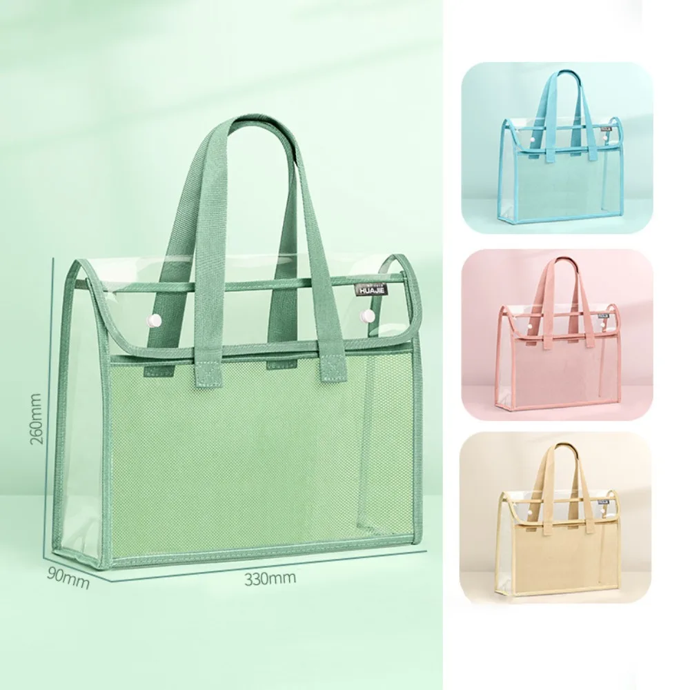 Immagine 7: Borsa Portadocumenti Trasparente in PVC Multifunzionale, Borsa Portadocumenti Trasparente Portatile di Grande Capacità per Archiviazione Dati