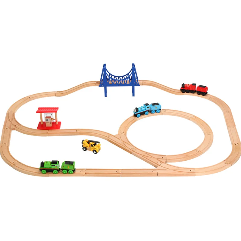 

Children's Wooden Train Track Set Educational Assembly Toys For Kids Wooden Building Blocks Wood Train Railway Kit