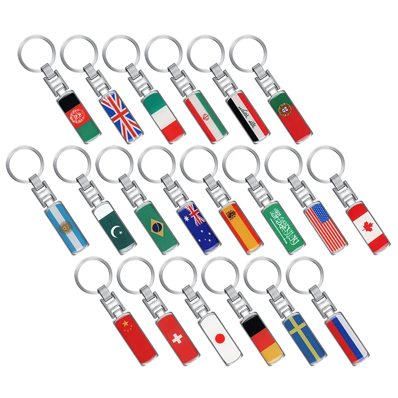 3D Epoxy Keychain Keyring Car Motorcycle Key Chain Rings Decoration Italy Spain Belarus Colombia Romania New Zealand Flag Emblem