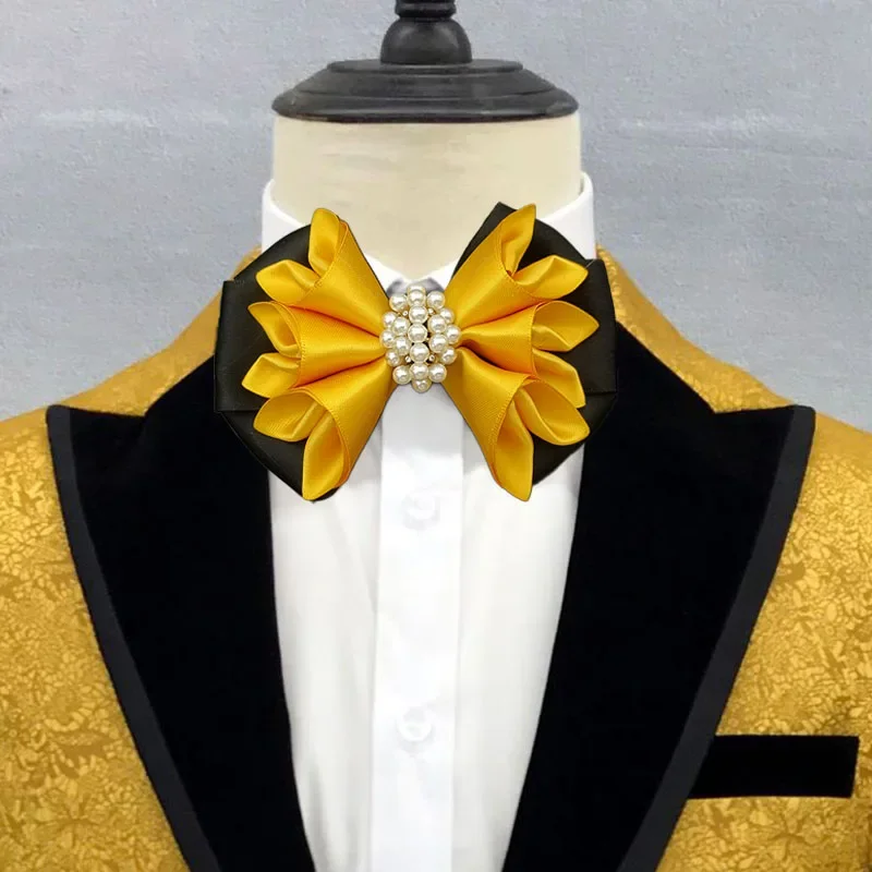 Męska muszka ślubna brytyjska koreańska koszula garniturowa akcesoria oryginalny Design ręcznie robiona biżuteria prezenty moda perła kryształowa muszka