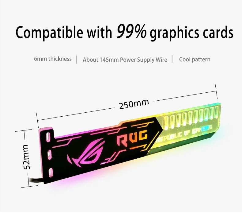 Soporte de tarjeta gráfica RGB de 25cm con conector de 4 pines, controlador de 12 colores para ordenador, compatible con tarjeta gráfica