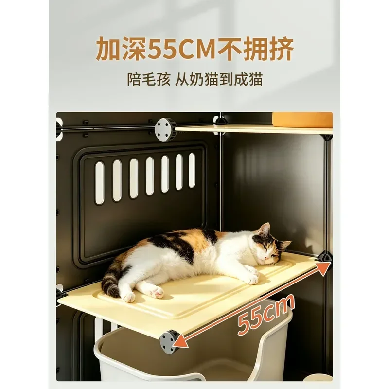 Large Indoor Cat Villa Cabinet with Transparent Display Empty Cage for Cats Multi-functional Pet House Nest and Toilet Space