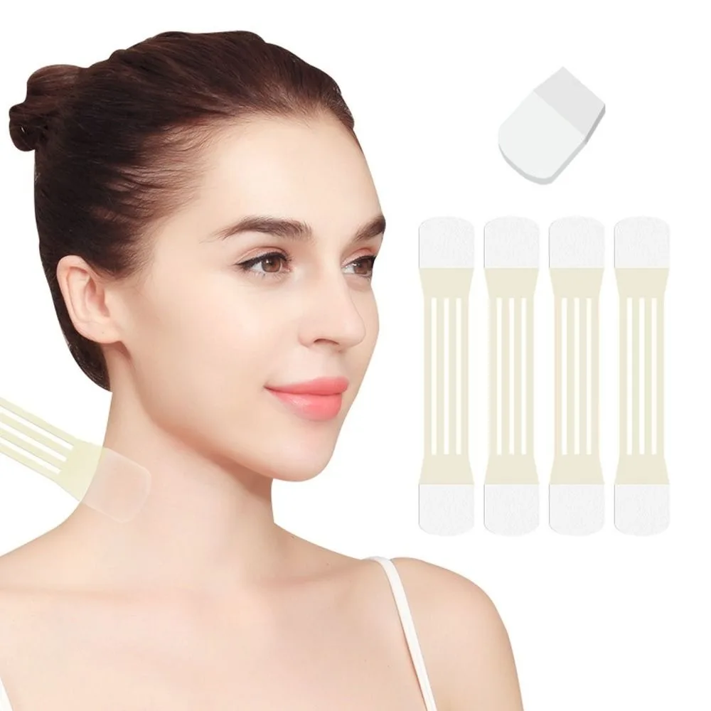 4 Bands and 20 Patches Invisible Neck Lift Tape Kit Reusable Elastic Neck Lift Tape Tightening Tape Face Neck Lifting Tape