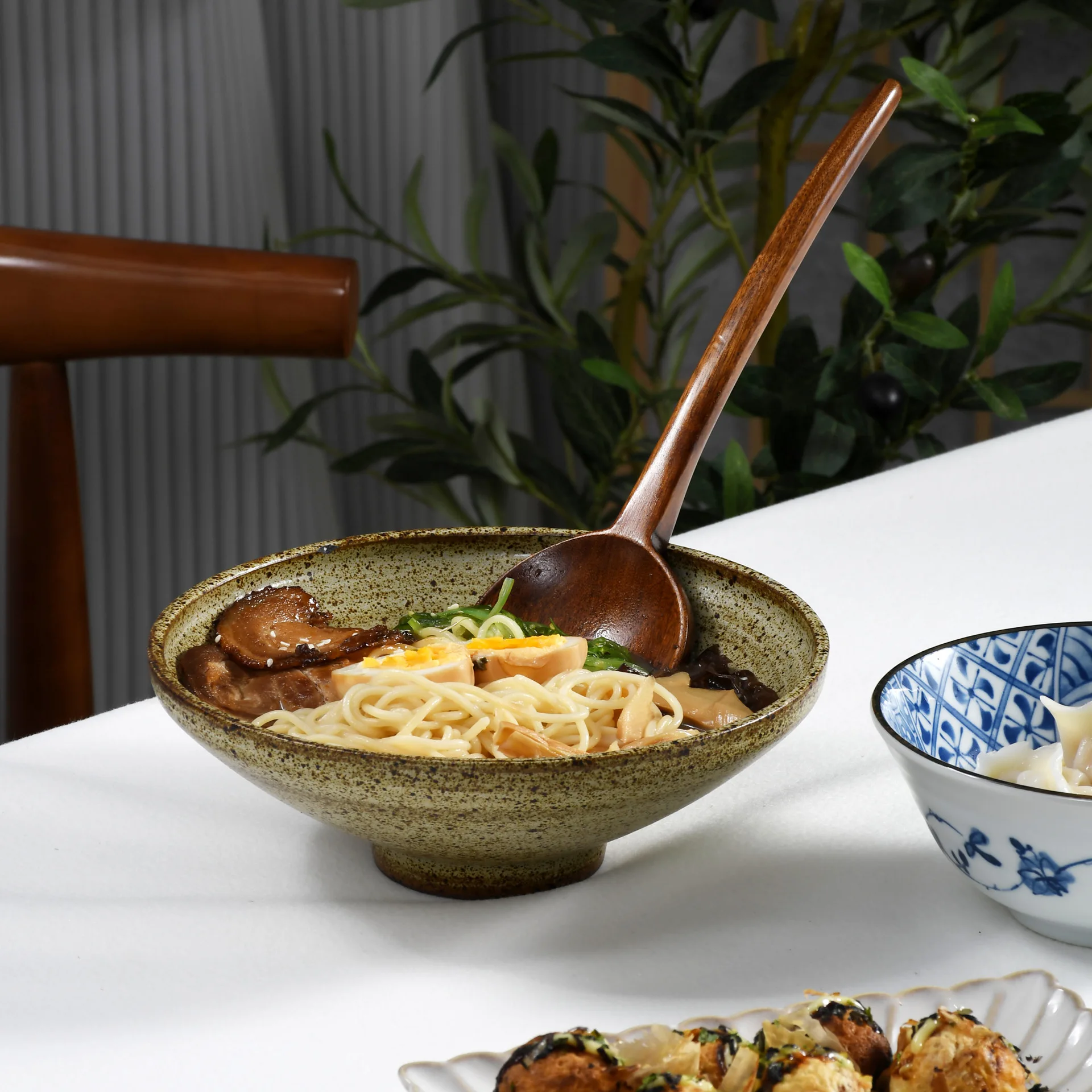 Large Japanese Wooden Soup Ladle Long Handle Rice Spoon Tortoise Shell Carved for Home Kitchen Ramen Serving Heavy Duty