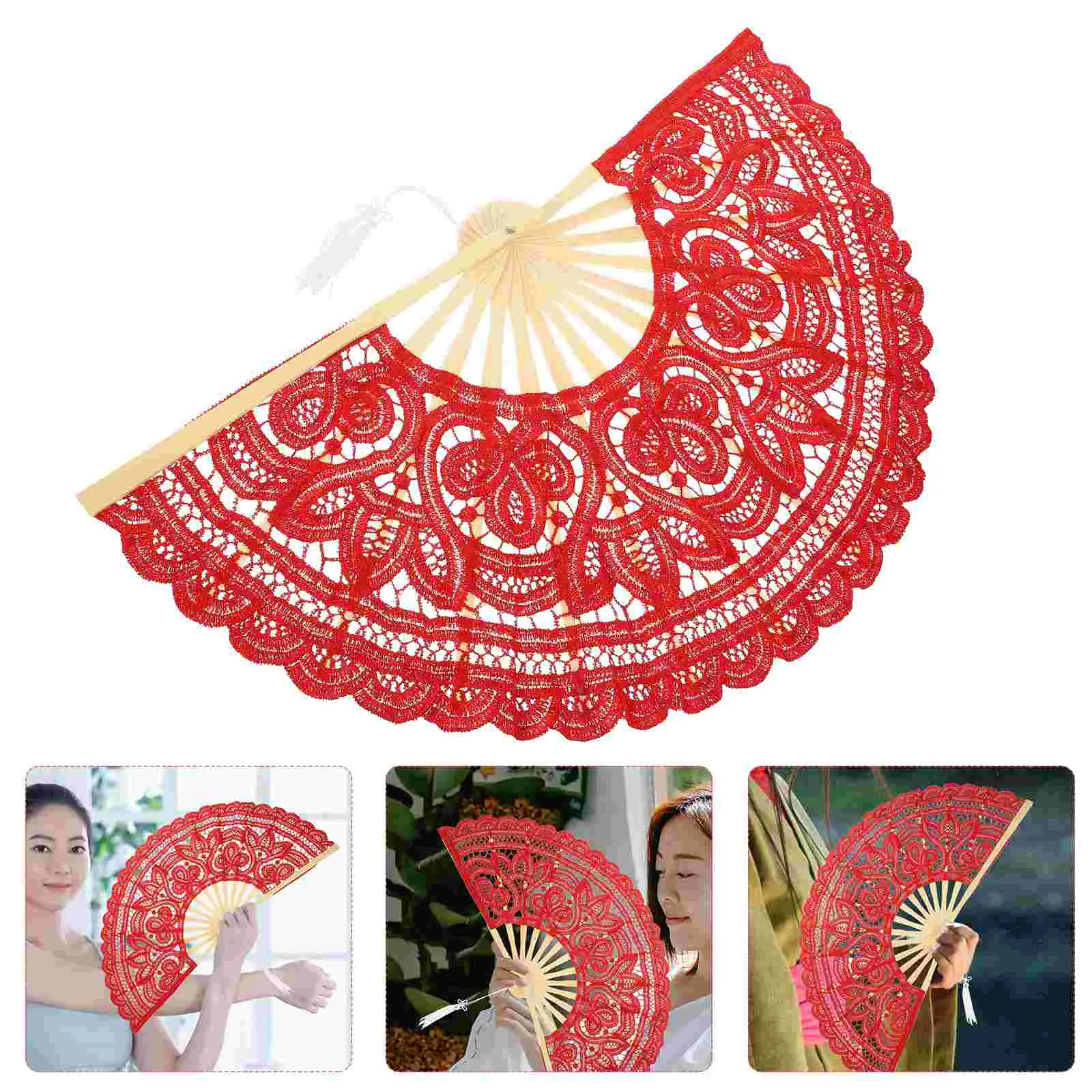

Bamboo Bone Lace Fan Vintage Handheld Fans For Adults Women Cotton Dancing Portable