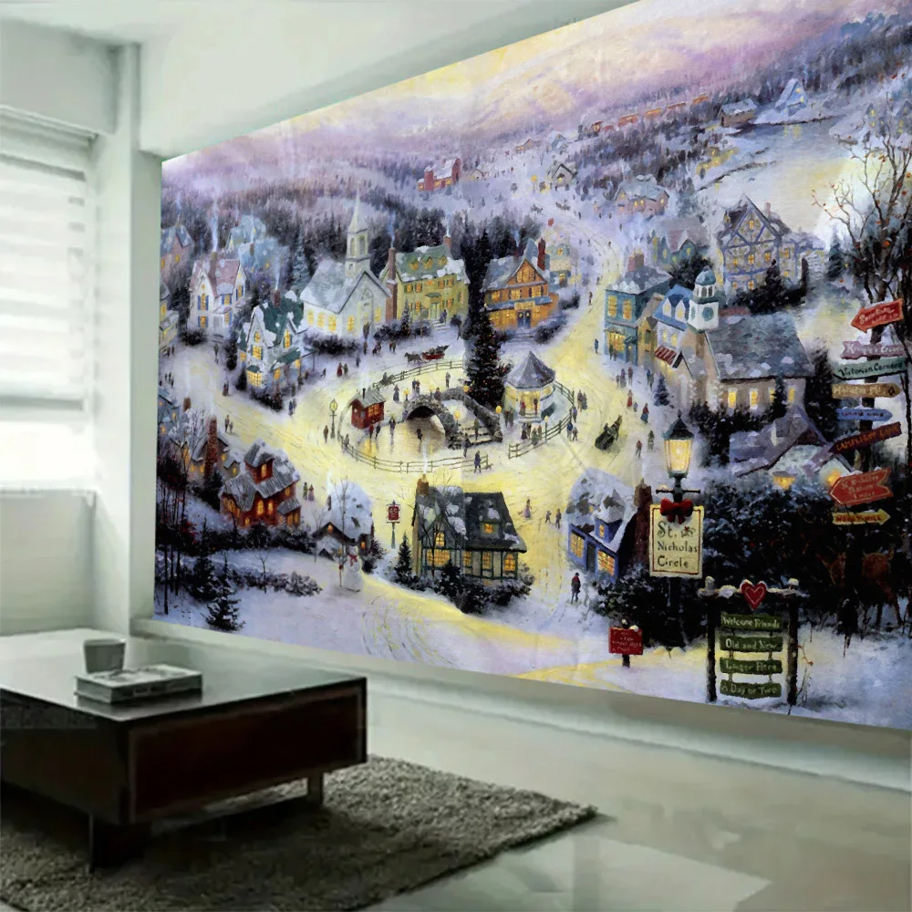 Christmas decoration tapestry wall-mounted Christmas home decoration Christmas snow scene snowman print large size tapestry