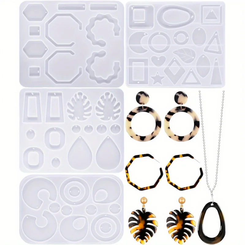 

4Earring Mold Silicone，Epoxy Resin Mold，DIY Craft，for DIY Women's Earrings、Pendant、Ring、Jewelry Craft Supplies（Geometry）