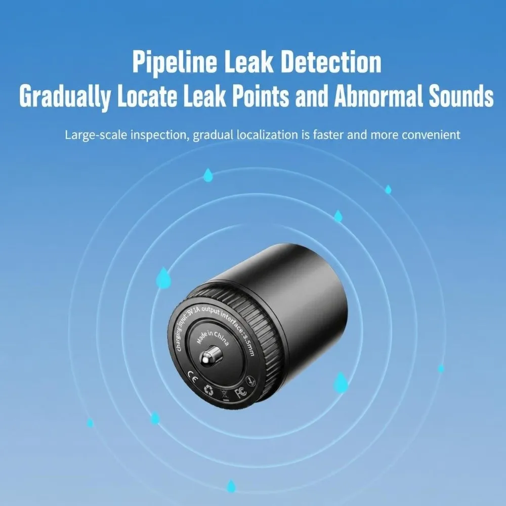 High Sensitivity Pipe Leak Detector Type-C Rechargeable Knob Control Leak Tester Gain Adjust Earphone Supported