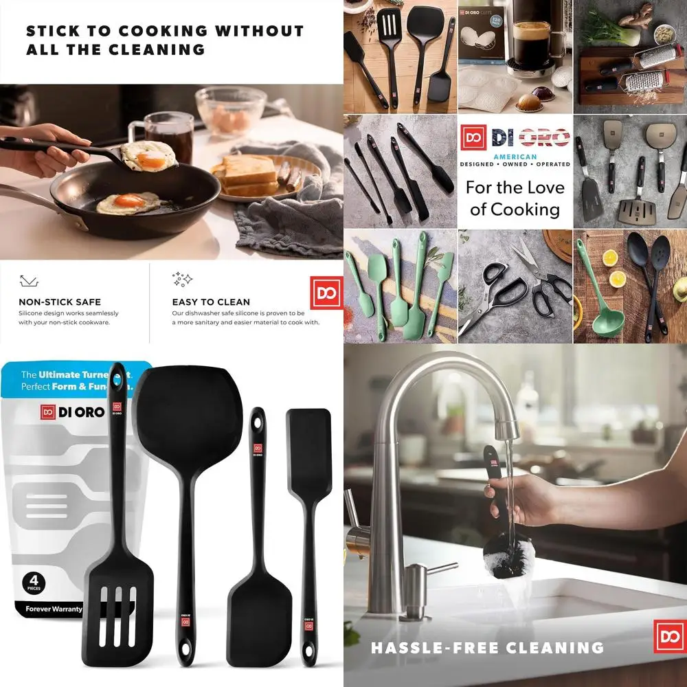 

Heat-Resistant Silicone Spatula Set - 4-Piece Kitchen Tools for Nonstick Cookware - BPA-Free, Dishwasher Safe (Black)
