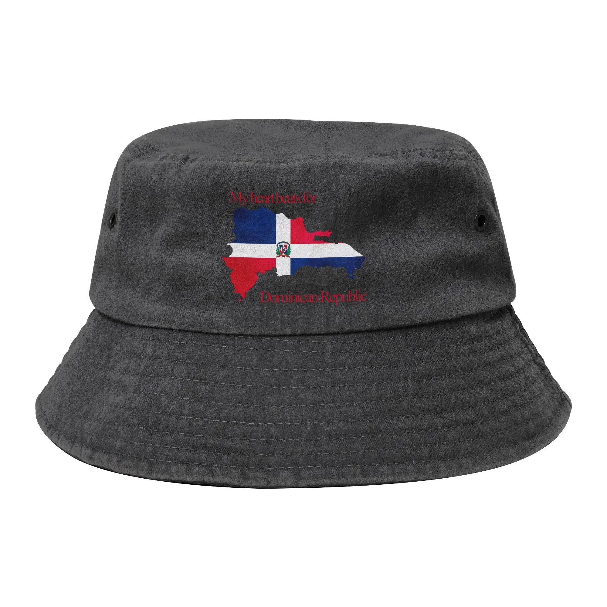 Mon cœur bat pour la République dominicaine – Chapeau bob en jean et coton pour hommes et femmes, casquette de pêcheur, couvre-chef de loisirs, casquette de soleil